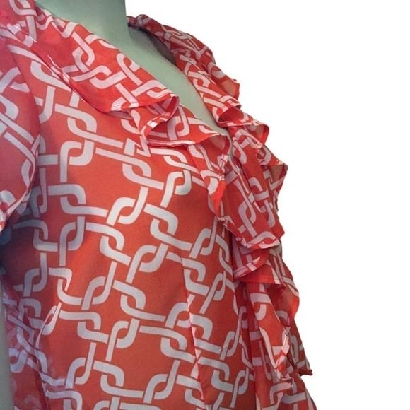 Banana Republic Blouse Top Lightweight Ruffles Flowy Flutter Sleeves Warm Print - Picture 7 of 16